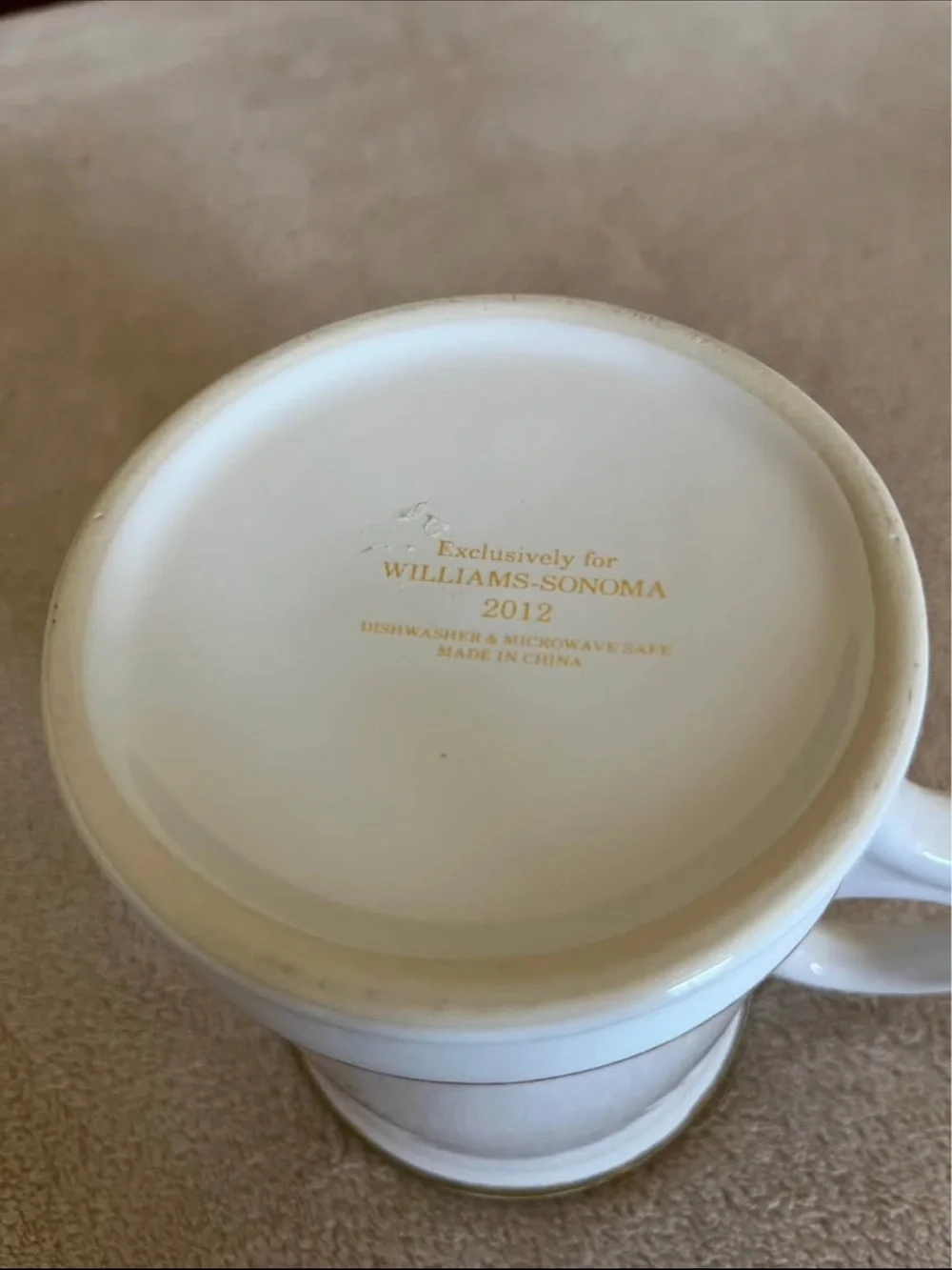 2012 Williams Sonoma White Mug with Gold M Monogram